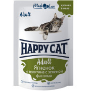Happy Cat консервы для кошек нежные кусочки в желе ягненок, телятина и зеленая фасоль