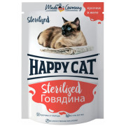 Happy Cat консервы для стерилизованных кошек говядина кусочками в желе