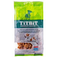 TiTBiT лакомство для мелких и миниматюрных пород собак Хрустящие подушечки с начинкой со вкусом индейки и шпината, для поощрения, для игр