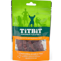 TiTBiT лакомство для собак мелких пород Строганина из мяса утки, для поощрения, для игр