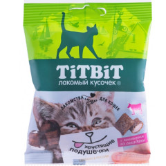 TiTBiT лакомство для кошек Хрустящие подушечки с паштетом из говядины, для поощрения