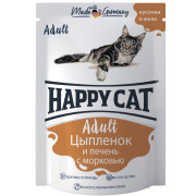 Happy Cat консервы для кошек нежные кусочки в желе цыпленок и печень с морковью