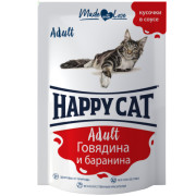 Happy Cat консервы для кошек нежные кусочки в соусе говядина и баранина
