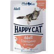 Happy Cat консервы для кошек нежные кусочки в соусе говядина и птица