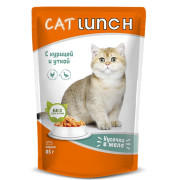 Cat Lunch корм консервированный для кошек кусочки в желе Курица и Утка