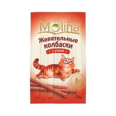 Molina лакомство для кошек жевательные колбаски с уткой